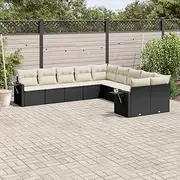 Generic 10 Piece Garden Sofa Set with Cushions Black Poly Rattan,3220705