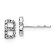 Solid 14k White Gold Simulated CZ Initial B Earrings