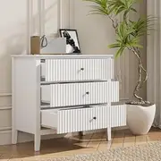 [May in Color] Large White 3 Drawer Dresser, Painted 30 Inch Tall Wood Nightstand with Storage, Wide Modern Chest of Drawers with Ball Bearing Slide for Bedroom Hallway Living Room Entryway Office