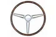 Grant 15" Classic Steering Wheel With Polished Horn Button Brushed S/S 3 Spoke, Hardwood Grip. 4-1/8" Dish