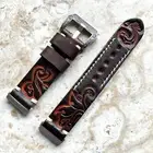 Dark Brown Embossed Handmade Leather Watch Band Strap for Fitbit Versa 2 and 1
