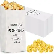 50 Pcs Thanks for Popping by Popcorn Bags Snack Goodie Cookie Bags Grease Resistant Individual Paper Servings for Graduation Baby Shower Popcorn Party