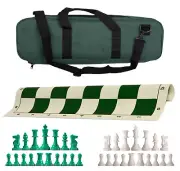 Deluxe Triple Weight Chess Set - Vinyl Board Pieces & Bag - Green White