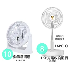 【勳風/ LAPOLO】10吋循環扇 空調扇 HFB918S+ USB充電收納式風扇 LA7216 涼風扇 小風扇