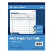 Adams Auto Repair Estimate Book 2-Part Carbonless White/Canary 8-3/8 x 10-11
