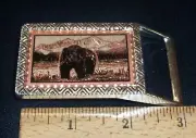 2 1/2" DRESS SIZE BELT BUCKLE W/COPPER & SILVER-PLATE GRIZZLY BEAR/SHORE SCENE