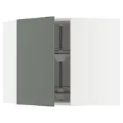 METOD corner wall cabinet with carousel, white/Nickebo matt grey-green, 68x37x60 cm