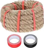 sourcing map Jute Rope 1 Inch x 15ft, Heavy Natural Thick Twisted Rope with 2 Roll Tapes for Crafts Railing Docks Tug of War Swing Nautical Landscaping