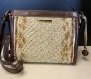 Brahmin Carrie Crossbody HONEY CARLISLE Snake Metallic Amber Rose Gold NEW