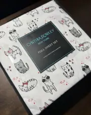 CYNTHIA ROWLEY NEW!!! CATS KITTENS MICROFIBER FULL SHEET SET HEARTS VALENTINES