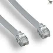7ft RJ11 6P4C STRAIGHT 4 Conductor Flat Silver Phone Line Cable Cord for Data
