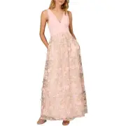 Aidan Mattox Womens Pink Tulle Embroidered Evening Dress Gown 8 BHFO 7588