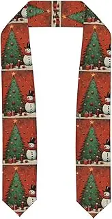 [SKKNT] Snowman Christmas Tree Print Graduation Shawl Stole For Academic Commencements Honor Sash Congratulations Gift, Flattened, One Size