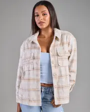 [Ava And Ever] Ava And Ever Women's Kennedy Shacket in Cream/Grey Size 8 8 Cream/Grey