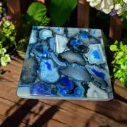 Square Blue Agate Coffee Table Healing Crystal Stone Modern Arts Furniture Decor