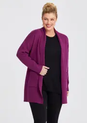 [Virtuelle] Taking Shape Soft Touch Knit Pocket Cardigan Size 30 in Pomegranate, Viscose - Plus Size Women's Clothing Pomegranate