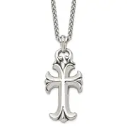 Stainless Steel Chisel Antiqued And Polished Cross Pendant On A 24 Inch Spiga Chain Necklace