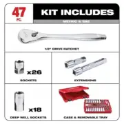 Milwaukee 48-22-9010 1/2" Drive SAE/Metric Ratchet and Socket Set- 47 PCS