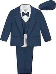 [A&J DESIGN] Baby Boys Suit, 5Pcs Gentleman Tuxedos Outfits Jacket & Shirt & Vest & Pants & Hat