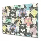 Glass Induction Ceramic Hob Cover Hipster cute cats grey blue and yellow 2x30x52