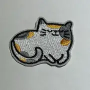 Cat Embroidered Patch White Gray Orange Iron On/Sew On
