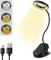 Clip On Reading Light, Portable USB Rechargeable 20 LED Book Light for Desk Bed, Dimmable Adjustable Gooseneck Lightweight Design, 3 Color x 5 Brightness, Eye-Friendly Clamp lamp for Bookworms Kids