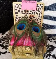 Betsey Johnson Vintage Y2K Morocco Adventure Huge 7" Peacock Feather Earrings