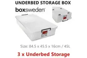 3xUnderbed Storage Box 45L Wheel Container Under Bed Crate Tub Plastic Organiser