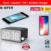 Wireless Charging Station LED Digital Alarm Clock FM Bluetooth Speaker All In 1