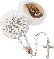 12 Pcs Baptism Party Favors White Scented Wood Rosary Guardian Baby Angel Our Lady of Guadalupe San Judas First Communion Boy& Girl Recuerdos de Bautizo Communion (First communion Boy White)