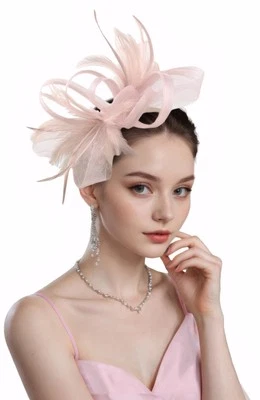 Women Fascinators Hat Elegant Mesh Feather Headband with Clip Kentucky Church...
