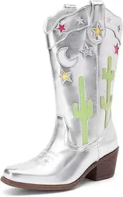 [DREAM PAIRS] Girls Cowboy Boots Cowgirl Mid Calf Western Boots with Low Heel Square Toe for Little Kid/Big Kid