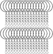50PCS Bulk Keychains Set, Split Rings with Chain 1 inch, Key Silver