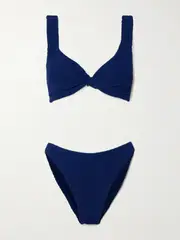 [Hunza G] Hunza G - Juno Twist-front Seersucker Bikini - Navy - Beachwear One Size Beachwear One Size Blue