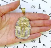 10K Yellow Gold Two Tone Diamond Cut Pharaoh King Tut Charm Pendant