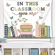 QOUBAI Welcome Back to School Classroom Tapestry Boho Motivational First Day of School Bulletin Board Banner Decorations Positive Photo Backdrop Background for Kindergarten Elementary Wall Room Decor