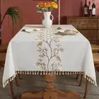 Cotton Linen Waterproof Tablecloth for Dining Table Farmhouse Kitchen Rectangle