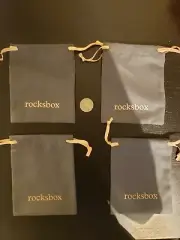 NEW 4x Rocksbox gray pink drawstring microfiber pouch Jewelry bag gift 4.25"x5"
