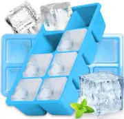 Large Ice Cube Molds 2 Pack, Silicone Ice Cube Tray for Freezer with Lid 8 Gi