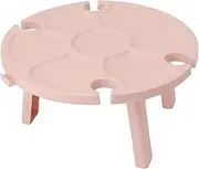 XIASABA Portable Outdoor Plastic Folding Table for Picnics and Wine Gatherings Ideal for Field Parties with Wine Glass Holders in White Color (Rosy)
