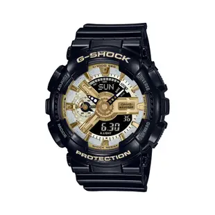 CASIO卡西歐 G-SHOCK 閃耀時尚 百搭黑金 雙顯系列 GMA-S110GB-1A_45.9mm