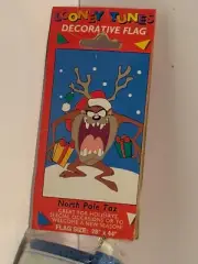 Vintage Tazmanian Devil Christmas Flag Taz With Gifts NEW!!! 28” X44” Colorful!
