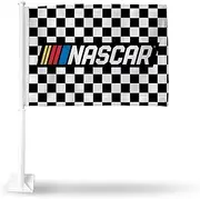 Rico Industries NASCAR Logo Checkered Flag Double Sided Car Flag Double Sided Car Flag - 16" x 19" - Strong Pole That Hooks onto Car/Truck/Automobile