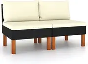 Middle Sofas 2 pcs Poly Rattan and Solid Eucalyptus Wood