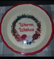 Pioneer Woman Holiday Christmas Pie Plate Warm Wishes 9" Stoneware Pie Dish Red
