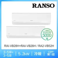 在飛比找momo購物網優惠-【RANSO 聯碩】3-5坪+3-5坪(一對二變頻冷暖分離式