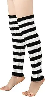 [Generic] Men's Women's Winter Striped Pattern Knitted Yarn Warm Boot Leg Guards Foot Pile Socks 80s Tights for Women