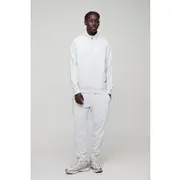 Mens Grey Marl 260GSM Loopback Basic Regular Fit Quarter Zip Sweatshirt and Relaxed Tapered Jogger Set