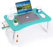 Laptop Desk for Bed, Height Adjustable Laptop Bed Table, Foldable Portable Lap Desk Stand with USB/Storage Drawer/Cup Holder/Slot, Breakfast Tray for Working Reading Writing Eating