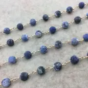 Gold Plated Copper Rosary Chain with 8mm Matte Round Blue/White Sodalite Beads